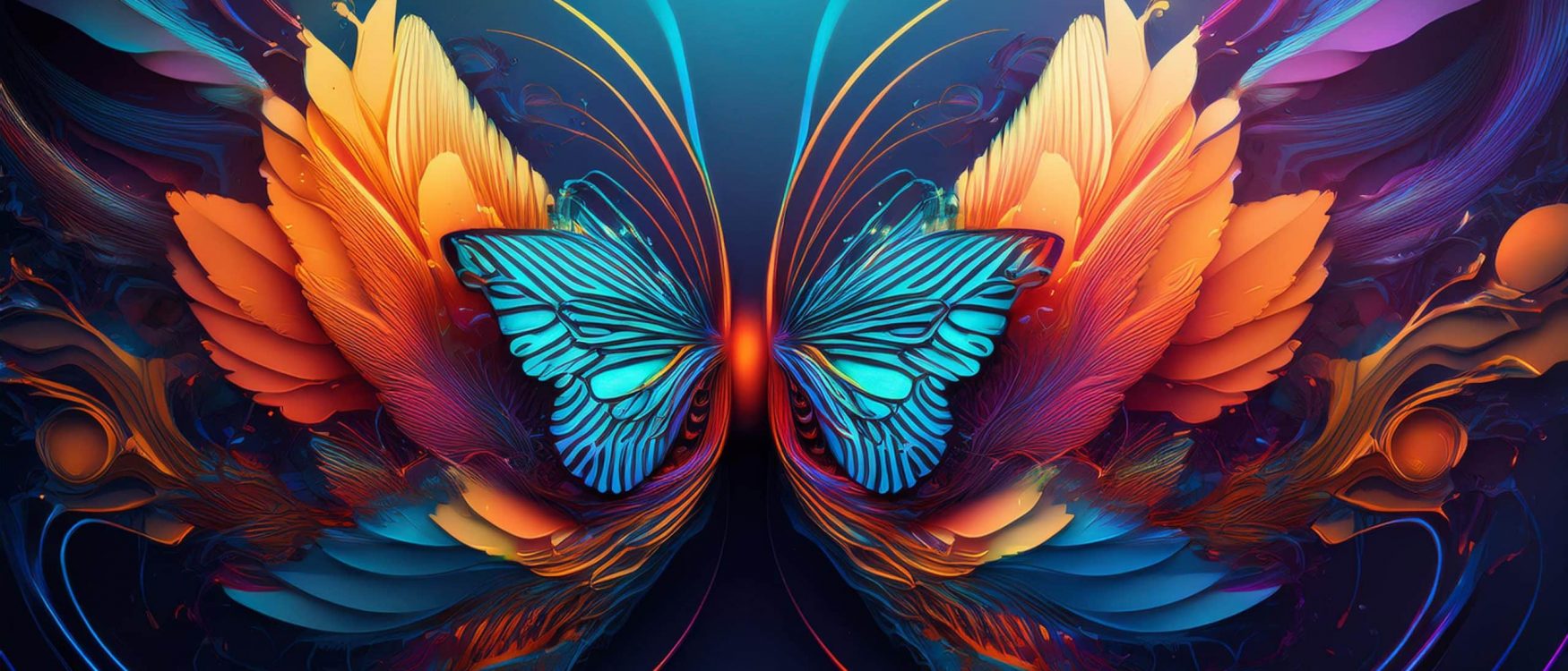 Farbige Illustration: Schmetterlingsflügel in Orange, Blau und Violett