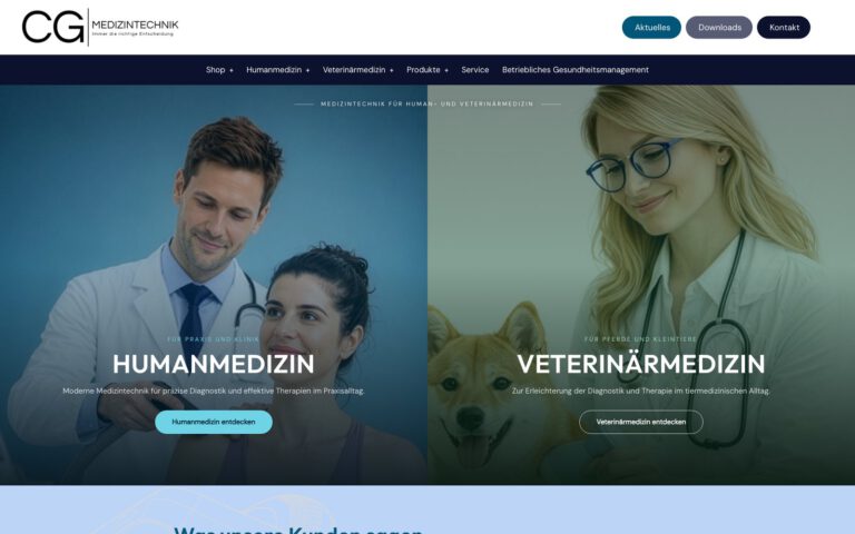 Startseite der Website von CG Medizintechnik