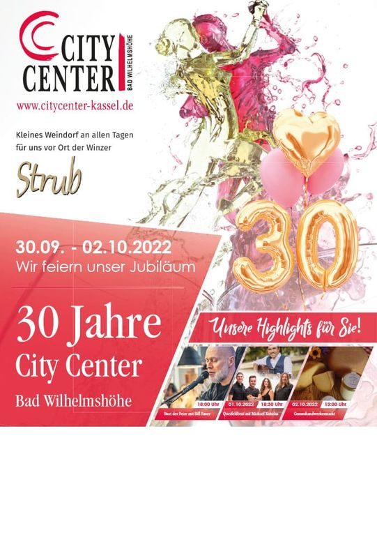 Anzeige zum 30-jährigen Jubiläum des City Center Bad Wilhelmshöhe