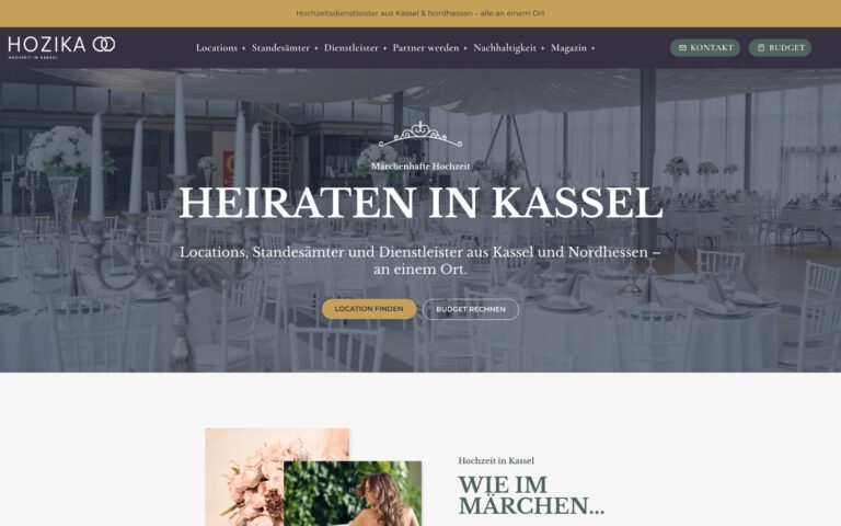Startseite von Hozika, dem Hochzeitsverzeichnis für Kassel und Nordhessen