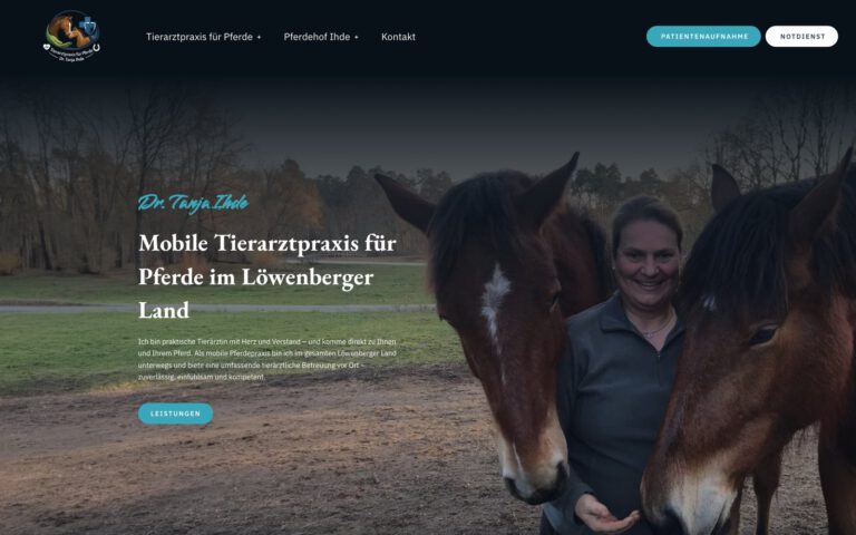 Startseite der Website von Dr. Tanja Ihde, mobile Tierarztpraxis für Pferde