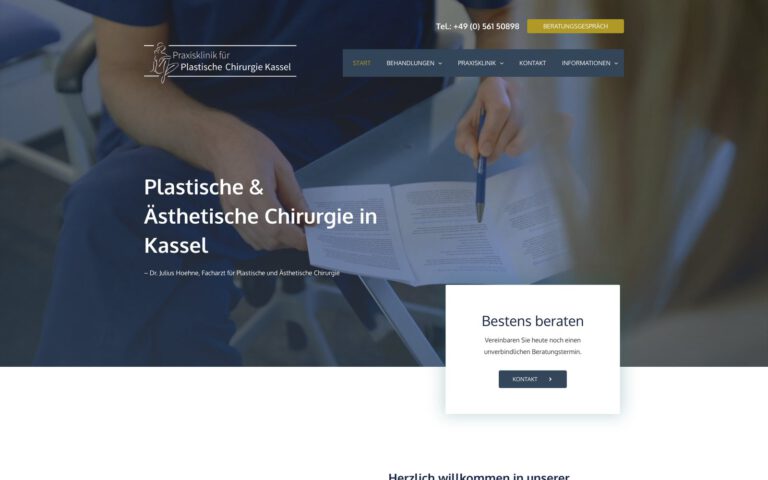 Startseite der Website der Praxisklinik für Plastische Chirurgie Kassel