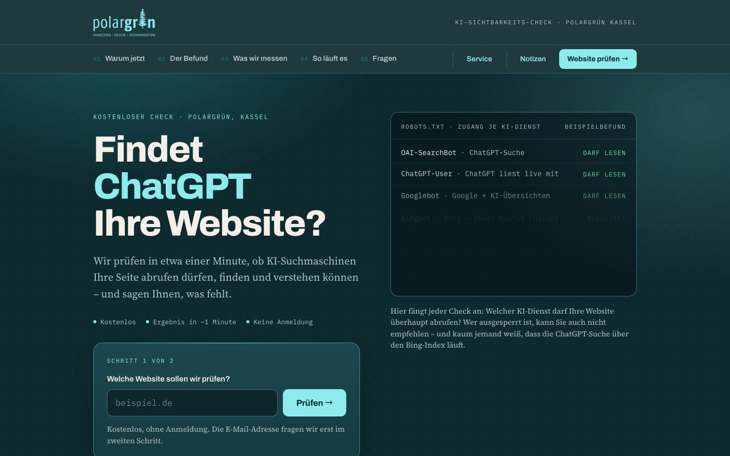 Unsere Seite ki-check: Findet ChatGPT Ihre Website?