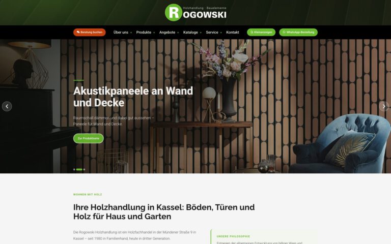 Startseite der Website der Rogowski Holzhandlung